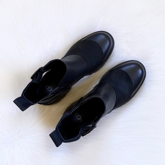 UGG Stockton Black Leather Ankle Boots - Picture 3 of 8